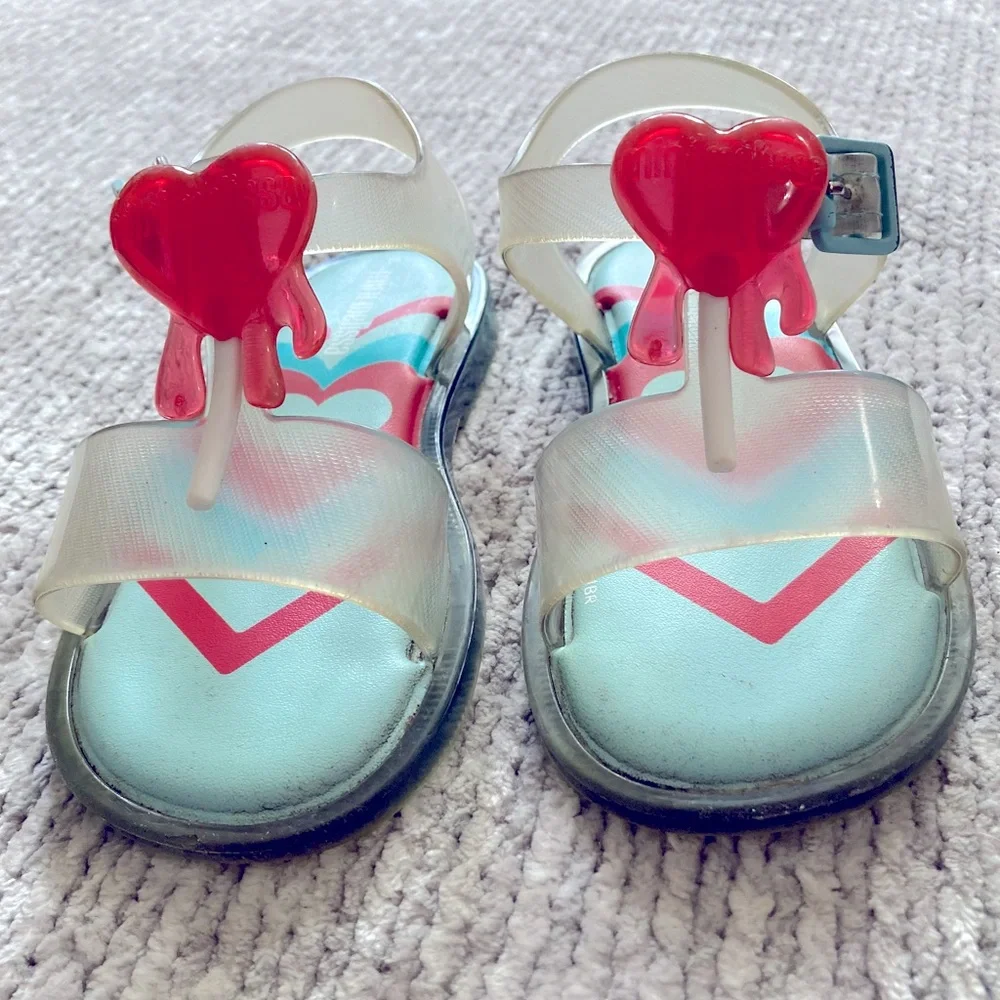 Mini Melissa Size 8 USA Heart‎ Lollipop Jelly Sandals Clear Red Blue